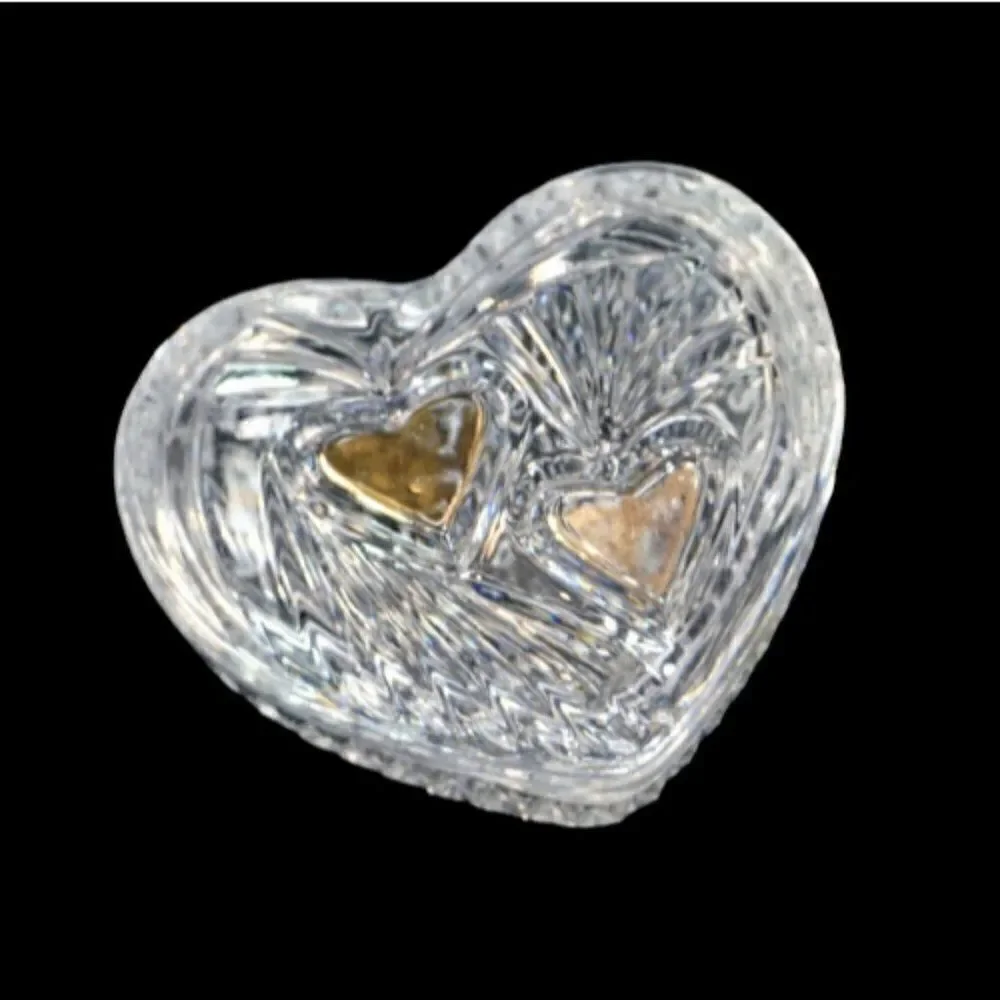 Vintage Trinket Dish Heart Shaped Starburst Crystal Cut Glass Jewelry Box